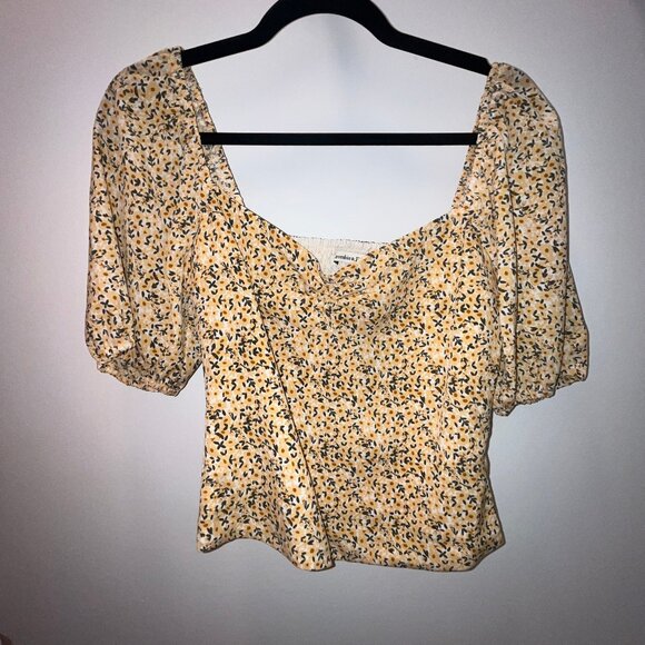 Abercrombie & Fitch Puff Sleeve Sweetheart Top - Yellow Pattern (NWT) - Picture 2 of 5